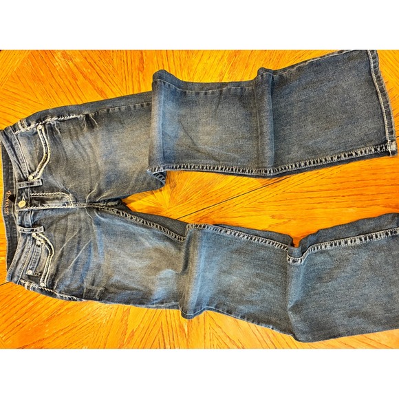 Shyanne Denim - Shyanne Womens Bootcut Jeans 29W x 34L Medium Wash Thick Stitch Rhinestone Flap